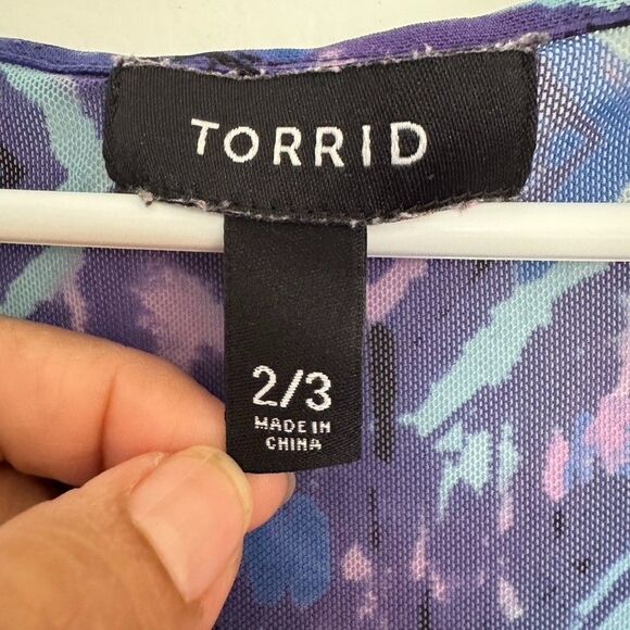 TORRID Women’s Size 2/3 Kimono Cardigan Sheer Open Front Blue Purple Geometric - Picture 5 of 6
